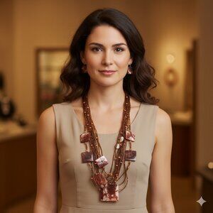 Elegant Multi-Strand Brown Necklace and Earring Set